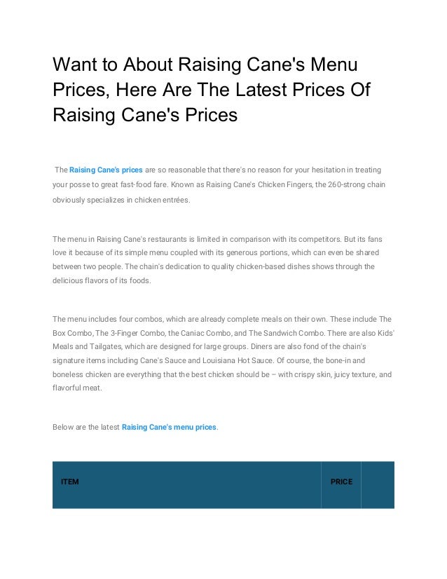 Want to about raising cane's menu prices, here are the latest prices of