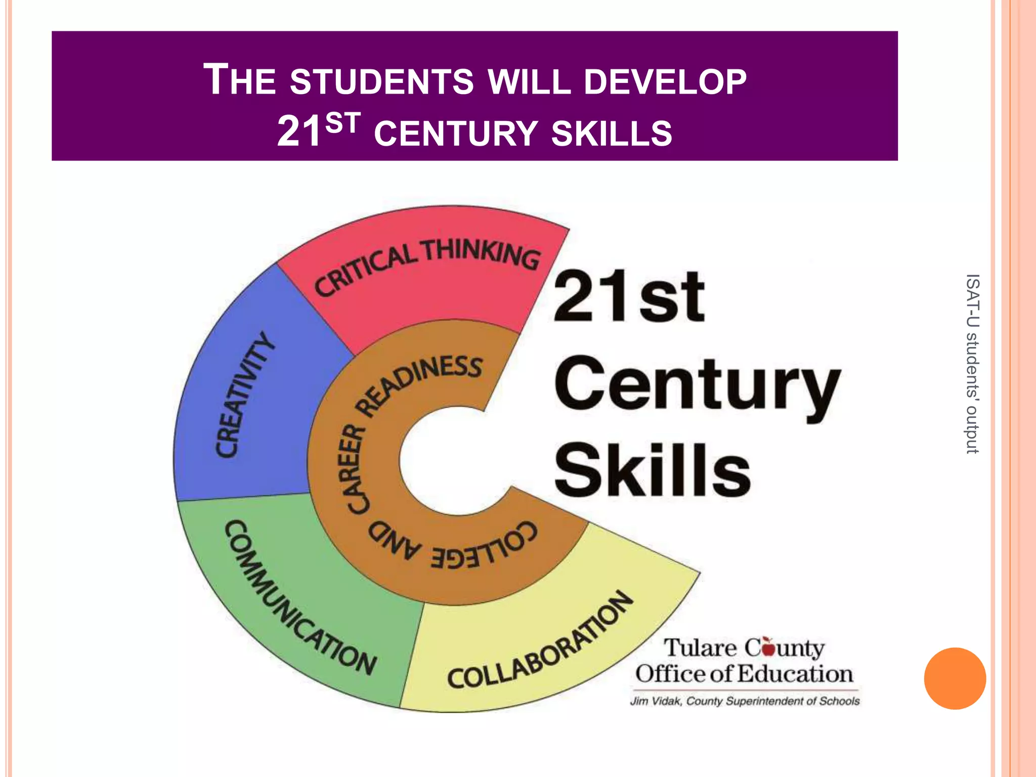 THE STUDENTS WILL DEVELOP
21ST CENTURY SKILLS
ISAT-Ustudents'output
 