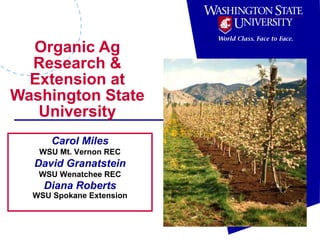 Organic Ag Research & Extension at Washington State University Carol Miles WSU Mt. Vernon REC David Granatstein WSU Wenatchee REC Diana Roberts WSU Spokane Extension 