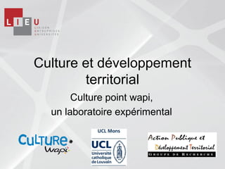 Culture et développement
         territorial
       Culture point wapi,
  un laboratoire expérimental
 