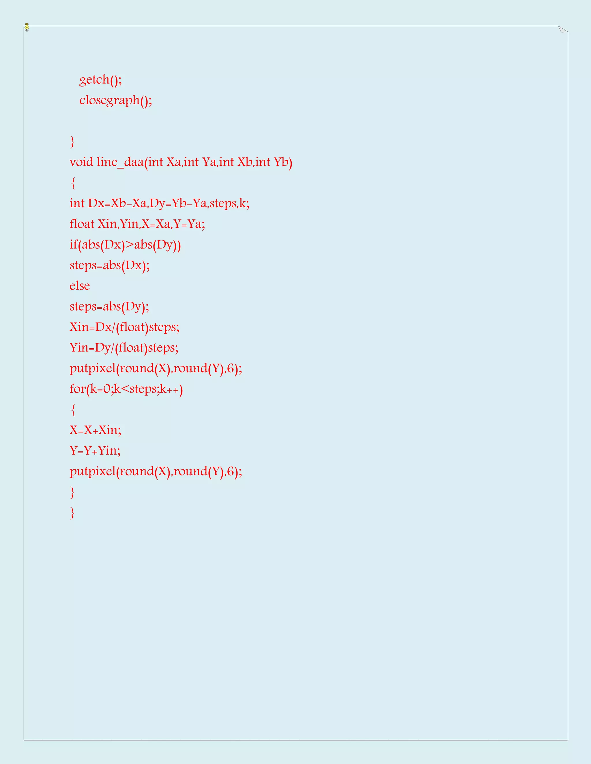 Wap in c to draw a line using DDA algorithm | DOCX | Graphics Software ...
