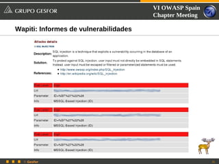 VI OWASP Spain
                                       Chapter Meeting

Wapiti: Informes de vulnerabilidades




  © Gesfor                                               31
 