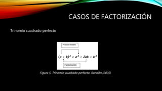 CASOS DE FACTORIZACIÓN
Trinomio cuadrado perfecto
Figura 5. Trinomio cuadrado perfecto. Rondón (2005)
 