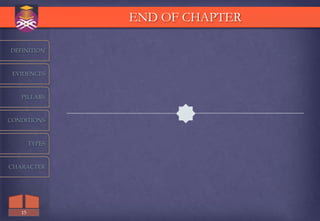 END OF CHAPTER

DEFINITION



 EVIDENCES



   PILLARS



CONDITIONS           
        TYPES



CHARACTER




   15
 
