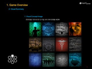 1. Game Overview
 2. Visual Summary



                     1. Visual Concept Image
                     - 현대전을 기반으로 한 근시일 내의 미래 전쟁을 배경화




                                                       3
 