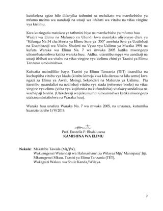 Waraka wa elimu na. 4 wa mwaka 2014 kuhusu utayarishaji wa vifaa vya ...