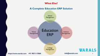 8
Education
ERP
School
Management
Institute
Management
College
Management
Tuition
Management
 