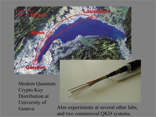 Modern Quantum  Crypto Key Distribution at  University of  Geneva Also experiments at several other labs, and two commercial QKD systems. 