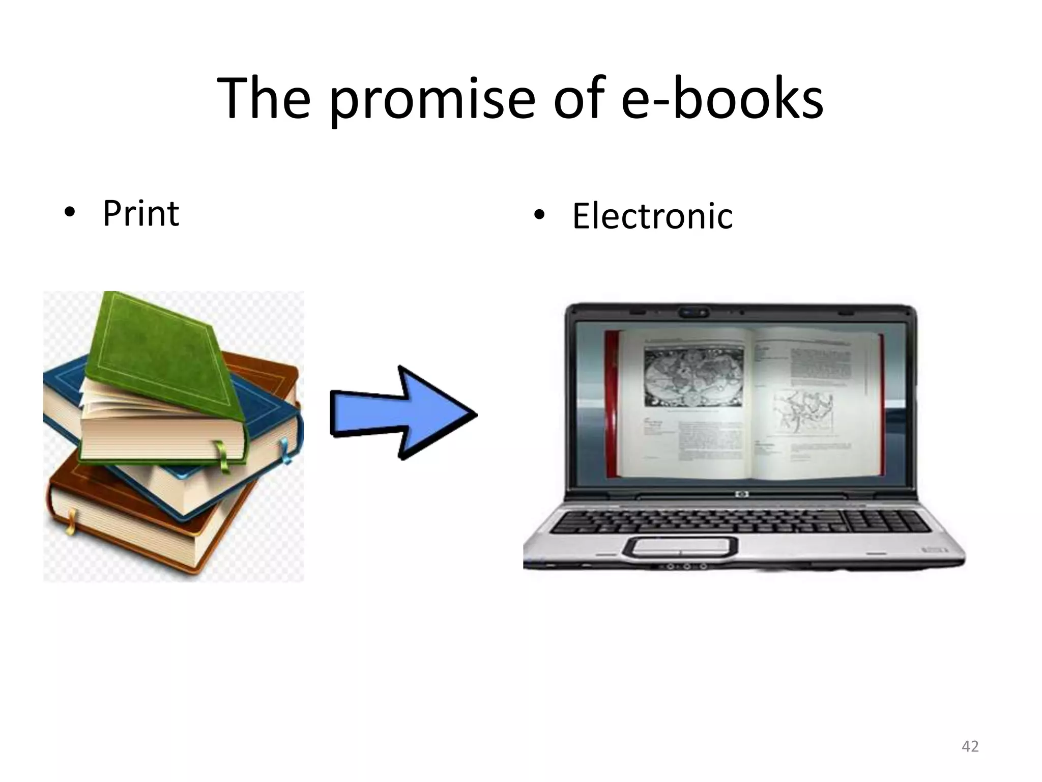 The promise of e-books
• Print • Electronic
42
 