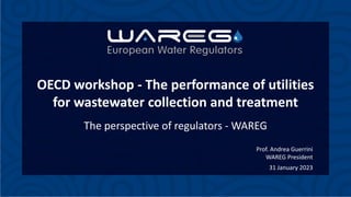 Prof. Andrea Guerrini
WAREG President
31 January 2023
OECD workshop - The performance of utilities
for wastewater collection and treatment
The perspective of regulators - WAREG
 
