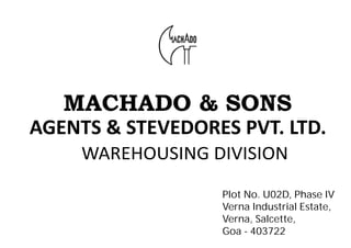 Plot No. U02D, Phase IV
Verna Industrial Estate,
Verna, Salcette,
Goa - 403722
 