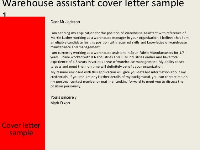 warehouse assistant cover letter