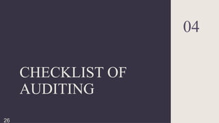 CHECKLIST OF
AUDITING
04
26
 