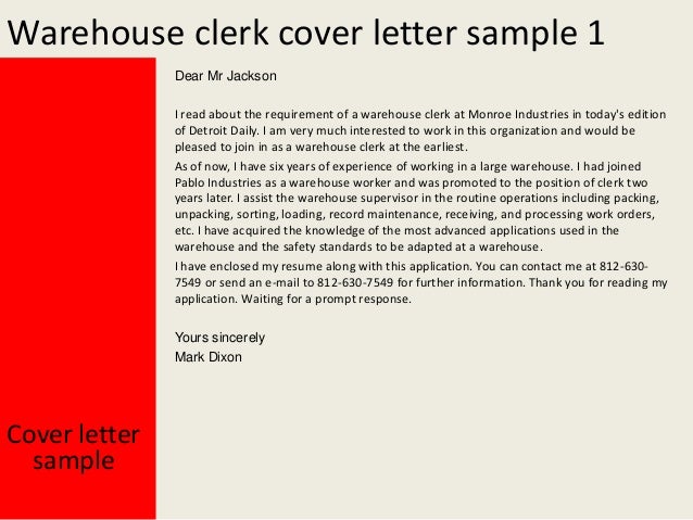 warehouse clerk cover letter warehouse clerk cover letter