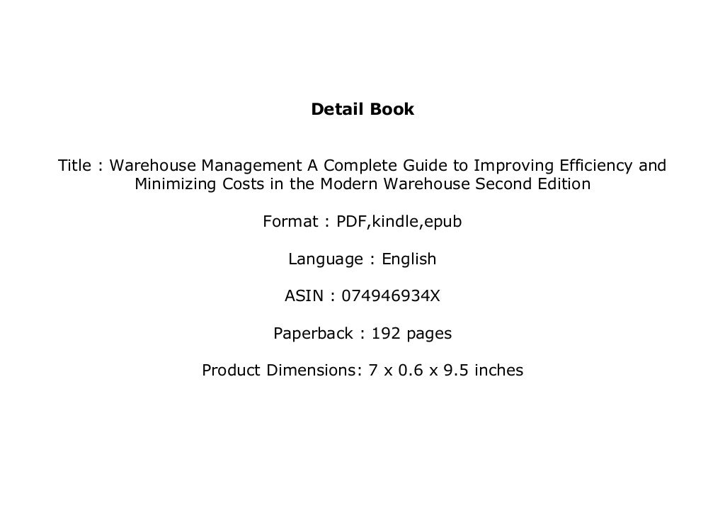 EBOOK_PAPERBACK Warehouse Management A Complete Guide to Improving E…