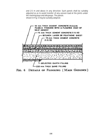 108
and 2.5 m and above in any direction. Such panels shall be suitably
adjusted so as to avoid transfer of any uneven load at the joints under
the stacking bays and alleyways. The panels
shown in Fig. 5 may be suitably adopted.
 