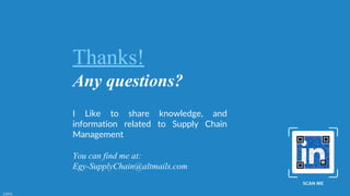 Thanks!
Any questions?
You can find me at:
Egy-SupplyChain@altmails.com
I Like to share knowledge, and
information related to Supply Chain
Management
100%
 