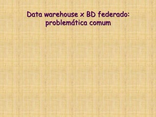 Data warehouse x BD federado:
problemática comum
 