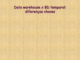 Data warehouse x BD temporal:
diferenças chaves
 