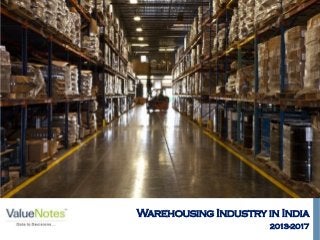 Picture Courtesy: www.info.wowlogistics.com

Warehousing Industry in India
2013-2017

 