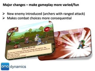 Major changes – make gameplay more varied/fun

 New enemy introduced (archers with ranged attack)
 Makes combat choices ...