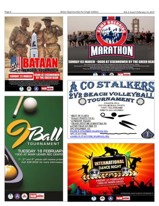 Page 8

Better Opportunities for Single Soldiers

Vol. 2, Issue 4 February 14, 2014

 