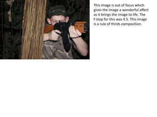 This image is out of focus which
gives the image a wonderful affect
as it brings the image to life. The
f-stop for this was 4.5. This image
is a rule of thirds composition.
 