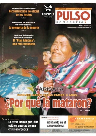 Warista. Marlene Rojas Ramos, 8 años...¿Por qué la mataron? (Pulso Nro 216, Septiembre - Octubre 2003).Warisata