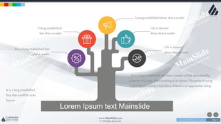 w w w . D o m a i n . c o m Page 41
www.MainSlide.com
© All Rights Reserved.
Confidential
Lorem Ipsum text Mainslide
It is a longestablishedfact that a reader will be distracted by
tcontentof a page whenlookingat its layout. Thepointofusing
LoremIpsumis that it has a lessof letters, as opposedto using.
It is a long established
fact that a will beat its
layout.
It is a longestablishedfact
that a reader
A longestablished
fact that a reader
Goongestablisheddreas that a reader
Life is dreams
dreas that a reader
Life is dreams
dreasthat a reader
 