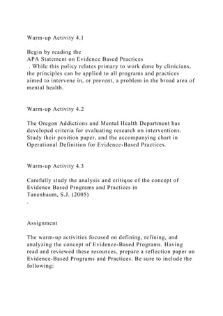 Warm-up Activity 4.1Begin by reading the APA Statement on Evid | PDF