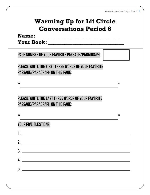Warming Up for Lit Circle Conversations Graphic Organizer to Prep f…