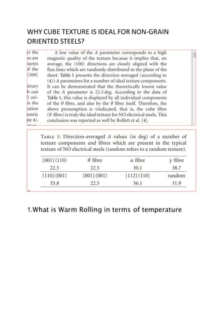 WHY CUBE TEXTURE IS IDEAL FOR NON-GRAIN
ORIENTED STEELS?
1.What is Warm Rolling in terms of temperature
 