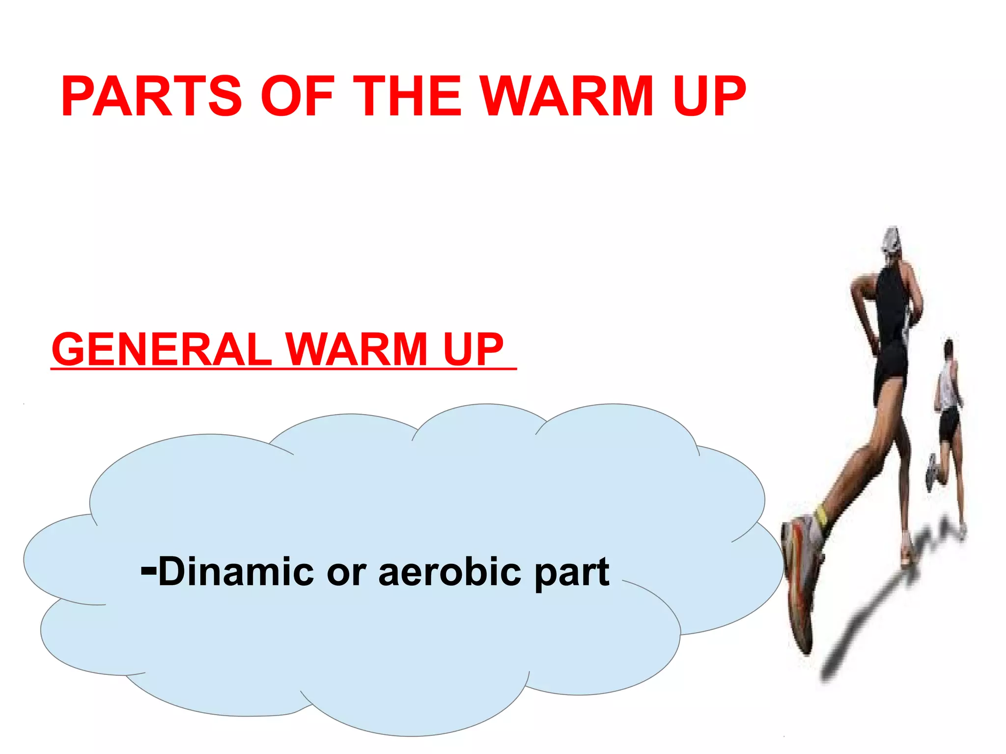 PARTS OF THE WARM UP



GENERAL WARM UP



  -Dinamic or aerobic part
 
