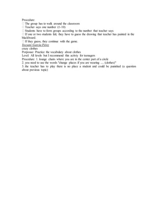Warm up activities | DOCX