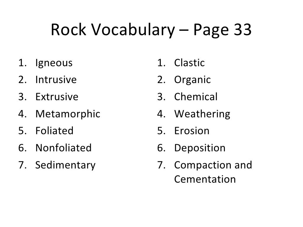 Rock Vocabulary - 1st