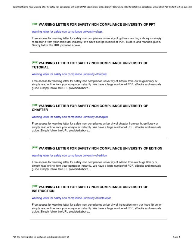 Warning letter for safety non compliance university of