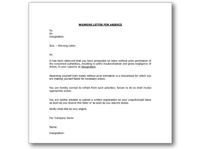 warning letters sample disciplinary letter
