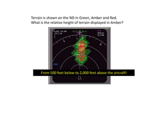 Terrain is shown on the ND in Green, Amber and Red.
What is the relative height of terrain displayed in Amber?




      From 500 feet below to 2,000 feet above the aircraft!
 