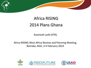 Africa RISING
2014 Plans Ghana
Asamoah Larbi (IITA)
Africa RISING West Africa Review and Planning Meeting,
Bamako, Mali, 3-4 February 2014

 