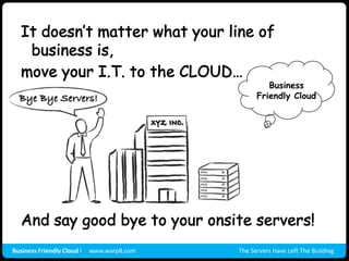 It doesn’t matter what your line of business is, move your I.T. to the CLOUD…Business Friendly CloudAnd say good bye to your onsite servers!