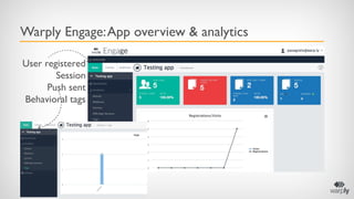Warply Engage:App overview & analytics
User registered
Session
Push sent
Behavioral tags
 