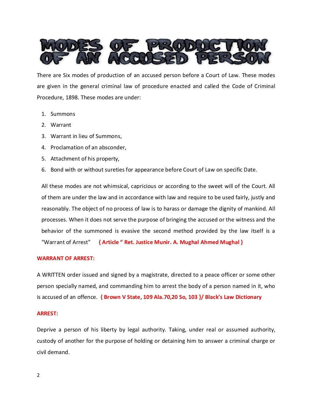 Criminal procedure code 1898 arrest warrant and mode of productio 