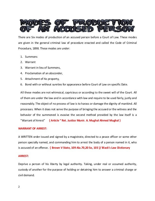 Criminal Procedure Code 1898 Arrest Warrant And Mode Of Productio