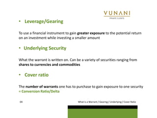 Warrants Financial Instruments Warrants Presentation - Vunani Private Clients | PDF