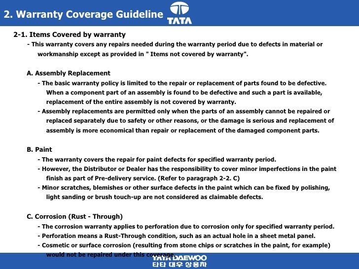 Warranty coverage guide lines