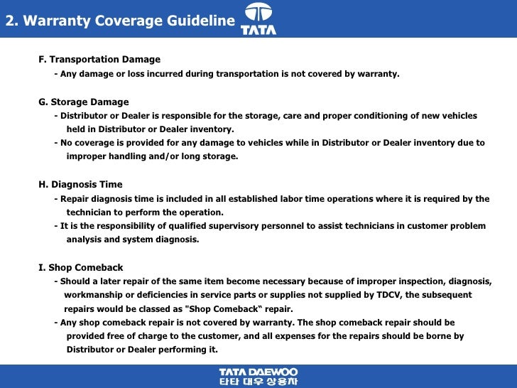 Warranty coverage guide lines