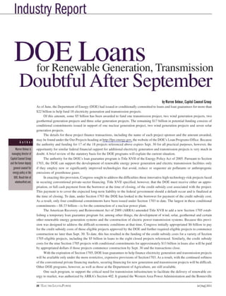 DOE Loans for Renewable Generation, Transmission Doubtful After September
