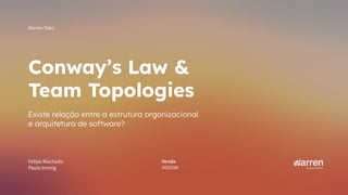warren.com.br
Felipe Machado
Paulo Immig
Warren Talks
Versão
2023/08
Conway’s Law &
Team Topologies
Existe relação entre a estrutura organizacional
e arquitetura de software?
 