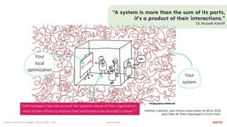 warren.com.br
warren.com.br
Conwayʼs Law & Team Topologies | Warren Talks | 2023
créditos a @suksr, que utilizou esses slides na QCon 2022
para falar de Team Topologies e muito mais.
“A system is more than the sum of its parts,
it’s a product of their interactions.”
Dr. Russell Ackoff
 
