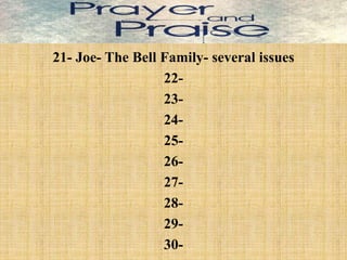 21- Joe- The Bell Family- several issues
22-
23-
24-
25-
26-
27-
28-
29-
30-
 